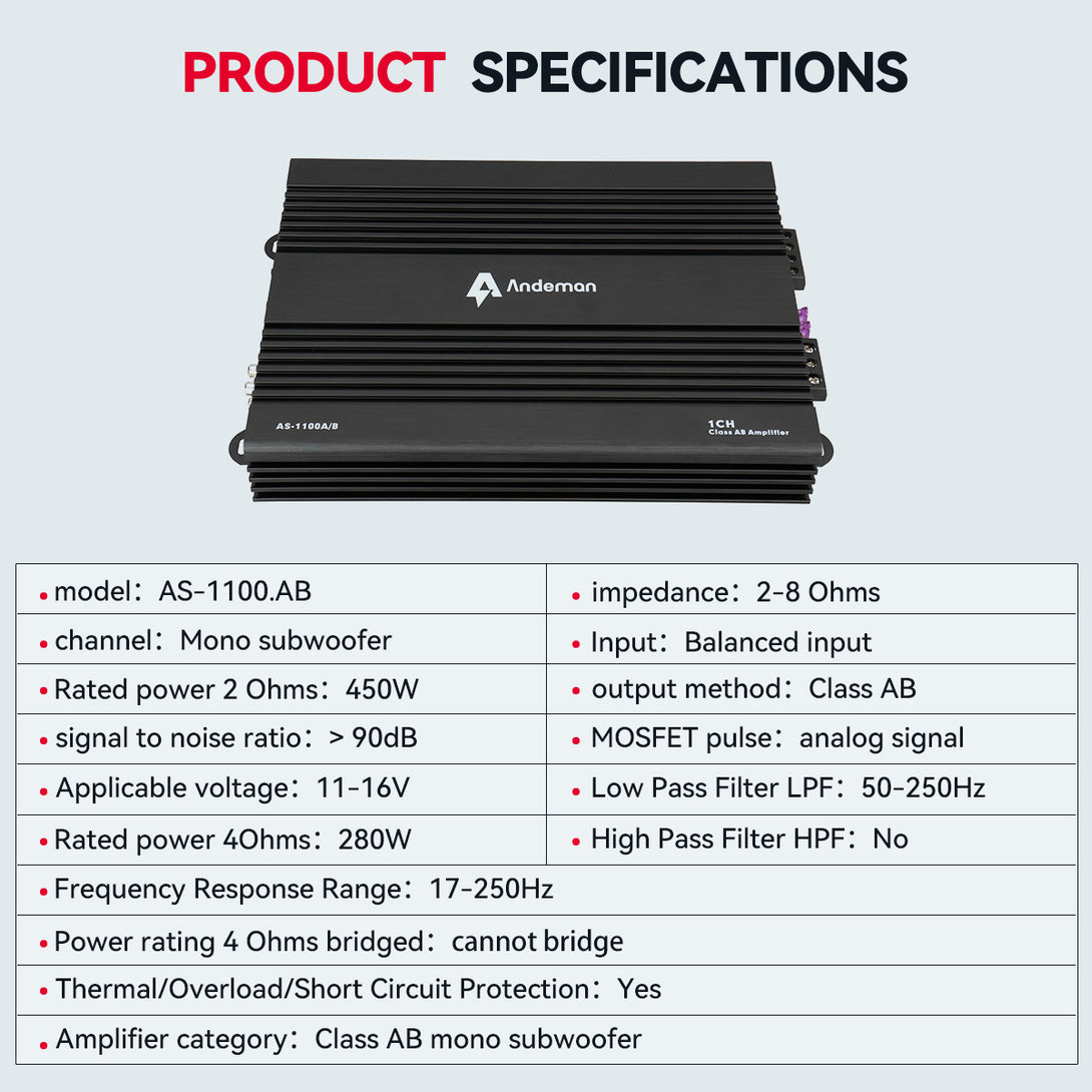 Audio Power Apmlifier AS-1100.AB Audio Power Amplifier, 450W Subwoofer - Andeman